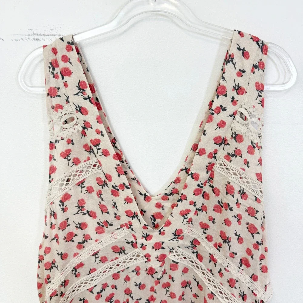 Free People Let It Happen Floral Mini Dress Lace Ruffle Hem Size Large